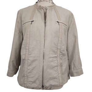 Chico’s | Textured Cotton Linen  Zip Front Jacket Tan | Size 12